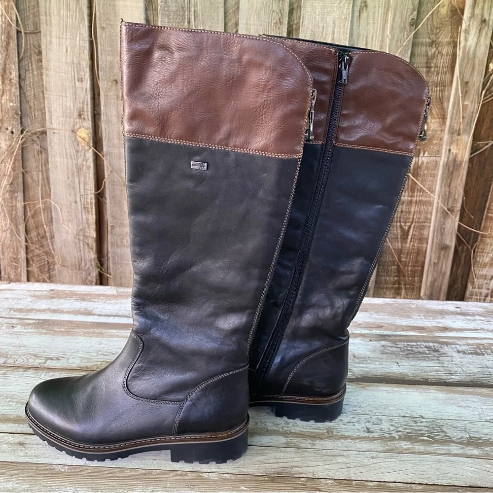 Remonte Black and Brown leather Knee-High riding Boots Size 38 fur lined